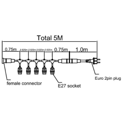 Girlanda LED 230V  5m 5x E27 Biała-27304